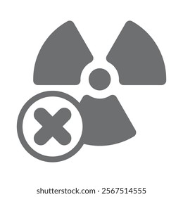 Radioactivity and prohibition solid icon, prohibited items concept. Vector graphics. Radiation hazard danger forbidden sign on white background, glyph style icon for mobile or web design