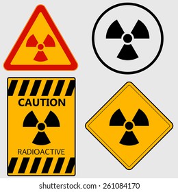 Radioactivity sign, caution radioactive, Nuclear danger, warning sign set - vectors