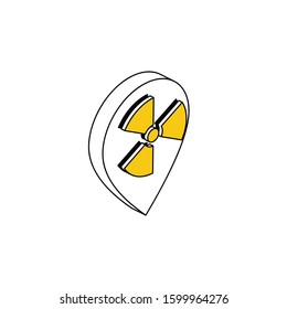 Radioactivity sign pin label. Vector line, 3d stroke isometric, color web icon, new flat style. Creative illustration design, abstract idea for infographics.