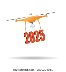 Radio-controlled quadcopter with numbers for the new year 2025. Vector illustration