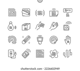 Radio-frequency identification and RFID chip. Human rfid implant. Reading range. Pixel Perfect Vector Thin Line Icons. Simple Minimal Pictogram