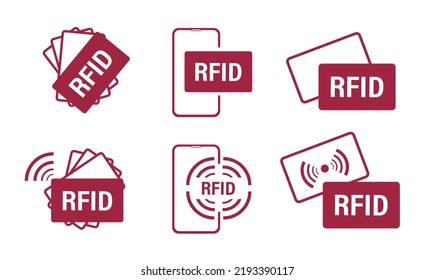 Radio-frequency identification and RFID icons vector set. Swipe Card and IC Card Technology, Signal, Wireless and more. Vector illustration.