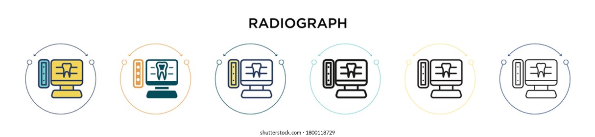Icono de radiógrafo en estilo relleno, delgado, contorno y trazo. Ilustración vectorial de dos iconos de los vectores de radiógrafos de color y negro se puede utilizar para móviles, ui, web