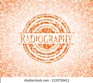 Radiography abstract emblem, orange mosaic background