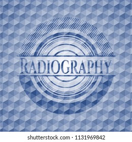 Radiography blue badge with geometric pattern.