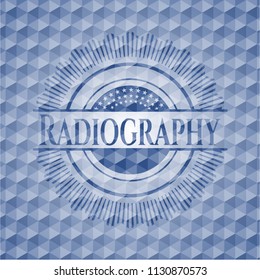 Radiography blue emblem or badge with abstract geometric pattern background.