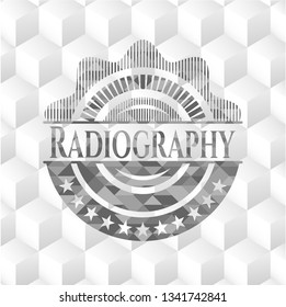 Radiography grey emblem with geometric cube white background