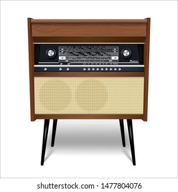 Radiol retro icon. Realistic illustration. Radio broadcasting with Russian interface. Isolated on a white background. Vector.