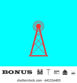 Radiolocation radar icon flat. Red pictogram on blue background. Vector illustration symbol and bonus buttons Music center, corkscrew, credit card, house, drum