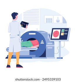 A radiologist analyzes the results of a patient mri, flat illustration 