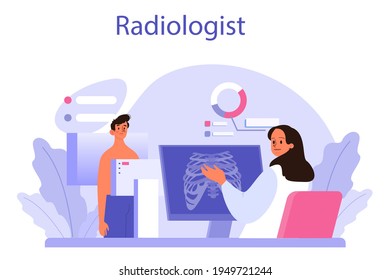 Radiologist concept. Doctor examing X-ray image of human body
