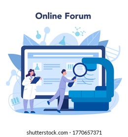 Radiologist online service or platform. Doctor examing X-ray image of human body. Online forum. Isolated vector illustration in cartoon style