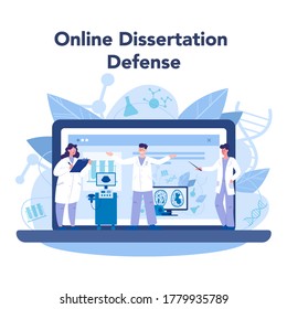 Radiologist online service or platform. Doctor examing X-ray image of human body. Online dessertation defense . Isolated vector illustration in cartoon style