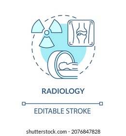 Radiology blue concept icon. Arthritis clinic services abstract idea thin line illustration. X ray and densitometry. Arthritis diagnosing. Vector isolated outline color drawing. Editable stroke