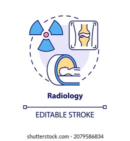 Radiology concept icon. Arthritis clinic services abstract idea thin line illustration. X ray and densitometry. Arthritis diagnosing. Vector isolated outline color drawing. Editable stroke