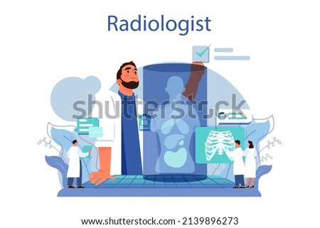 Radiology concept. Idea of health care and disease diagnosis. X-ray, MRI and ultrasound image of human body with computed tomography. Flat vector illustration