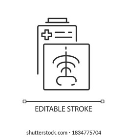 Radiology Department Linear Icon. Radiation Medicine. Radiologic Technologist. CT Scan. X Rays. Thin Line Customizable Illustration. Contour Symbol. Vector Isolated Outline Drawing. Editable Stroke