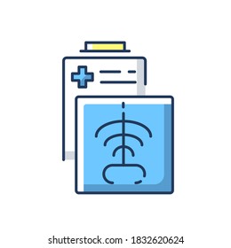 Radiology Department RGB Color Icon. Radiation Medicine. Radiologic Technologist. CT Scan. X Rays Radiography. Diagnosis. Examination. Hospital Department. Isolated Vector Illustration