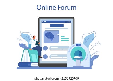 Radiology online service or platform. X-ray, MRI and ultrasound image of human body with computed tomography. Idea of health care and disease diagnosis. Online forum. Flat vector illustration