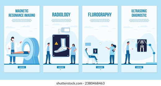 Radiology-Story concept vector illustration. The doctor carries out a health examination process on a part of the body with a light blue background.