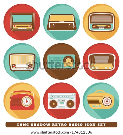 Radios - Long Shadow Retro Icon Set