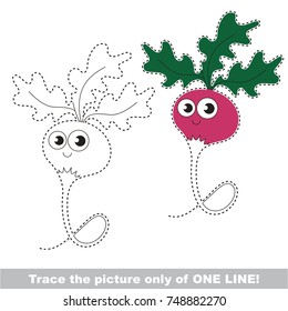 Radish to be traced only of one line, the tracing educational game to preschool kids with easy game level, the colorful and colorless version.