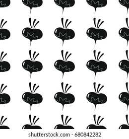 Radish black simple silhouette vector seamless pattern. Black vegetable stylish texture. Repeating Radishvegetables seamless pattern background for vegetable design
