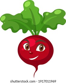 Radish cartoon character with happy face expression on white background illustration