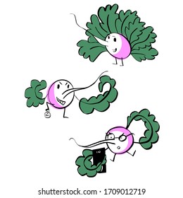 radish cartoon character set of three poses