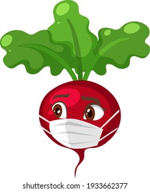 Radish cartoon character wearing mask on white background illustration