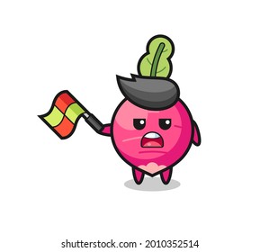 radish cartoon as the line judge hold the flag up at a 45 degree angle , cute style design for t shirt, sticker, logo element