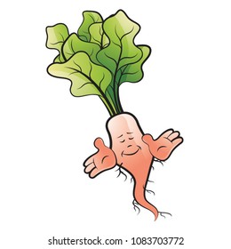 radish cartoon with smile & hands vector drawing