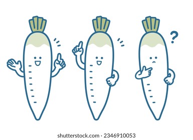 Radish character pose set illustration