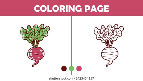 Radish coloring page for kids vector illustration