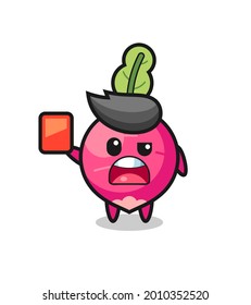 radish cute mascot as referee giving a red card , cute style design for t shirt, sticker, logo element