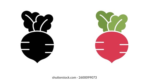 Radish flat and liner vector icons set