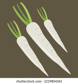 Radish flat vector illustration. Cute white radish cartoon vector illustration for graphic design and decorative element