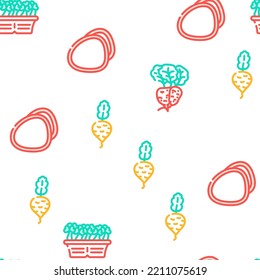 radish food organic vegetable vector seamless pattern thin line illustration