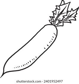 Radish fruit cartoon coloring page line art illustration