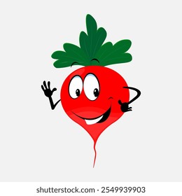 Radish, funny cartoon character. Illustration, vector, drawing, face, smile.