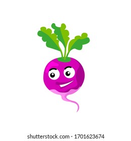 Radish, a funny root vegetable. Vector image. isolated on a white background. The illustration is made in a cartoon style.