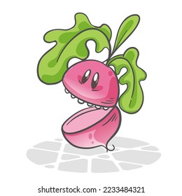 Radish. Funny vegetables. Cute cartoon character. Vector illustration isolated on white background
