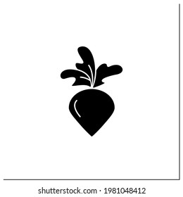 Radish glyph icon. Root vegetable. Edible plant. Vegetarian, healthy nutrition. Health benefits. Agriculture concept.Filled flat sign. Isolated silhouette vector illustration