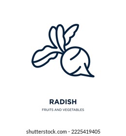 radish icon from fruits and vegetables collection. Thin linear radish, vegetable, cucumber outline icon isolated on white background. Line vector radish sign, symbol for web and mobile