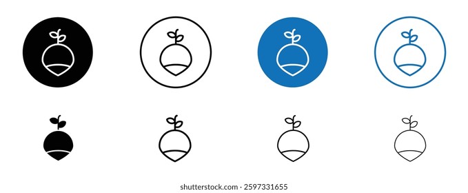 Radish icon set in black and blue colors on white background