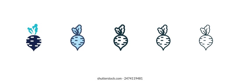 Radish icon set. red turnip vegetable vector symbol in black filled and outlined style.