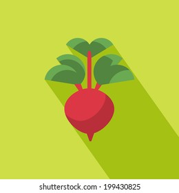 Radish icon with shadow in flat design
