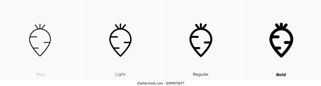 radish icon. Thin, Light Regular And Bold style design isolated on white background
