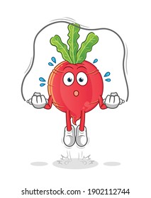 radish jump rope exercise illustration. character vector