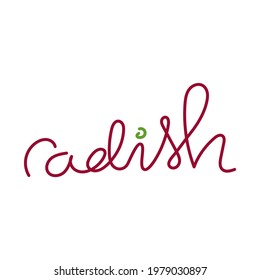 Radish lettering outline simple minimalistic flat design vector illustration isolated on white background